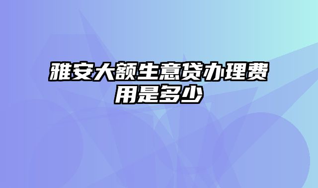 雅安大额生意贷办理费用是多少