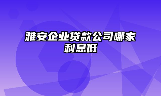 雅安企业贷款公司哪家利息低