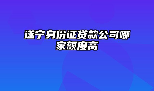 遂宁身份证贷款公司哪家额度高