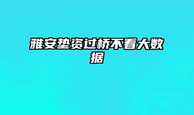 雅安垫资过桥不看大数据