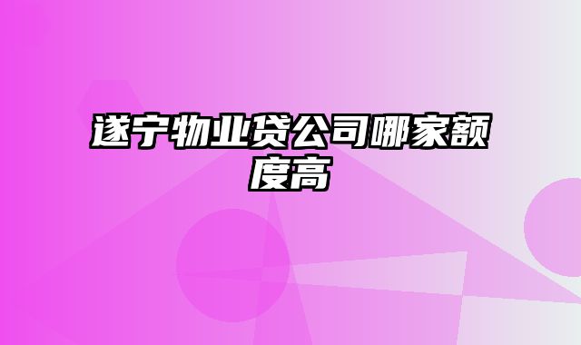 遂宁物业贷公司哪家额度高