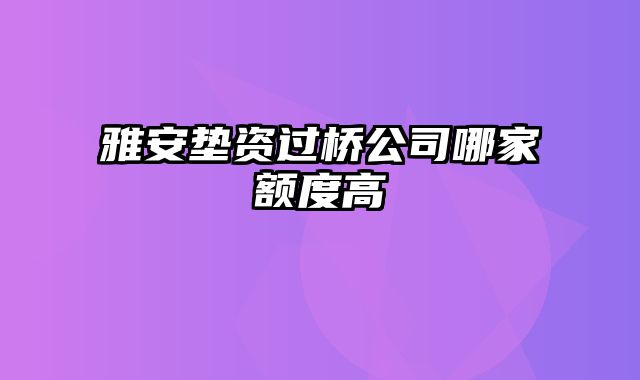 雅安垫资过桥公司哪家额度高