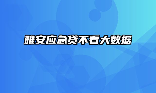 雅安应急贷不看大数据