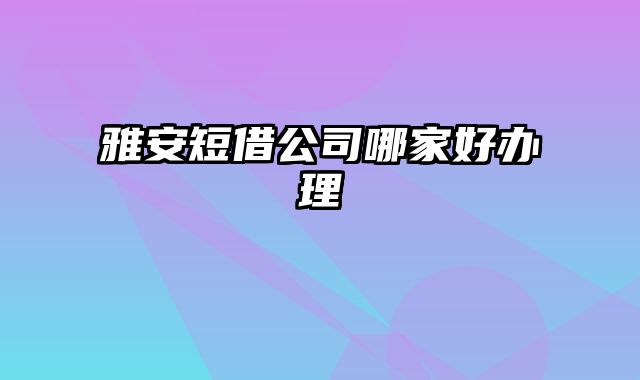 雅安短借公司哪家好办理