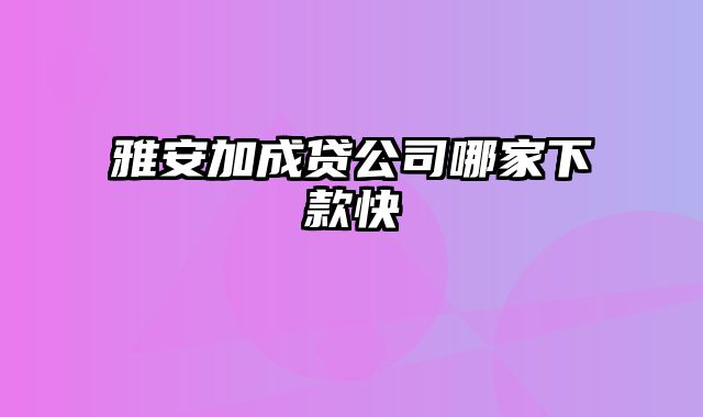 雅安加成贷公司哪家下款快