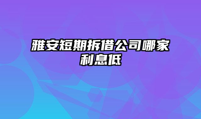 雅安短期拆借公司哪家利息低