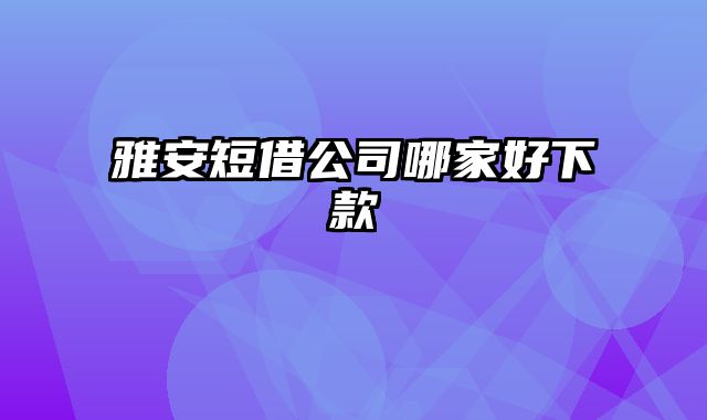 雅安短借公司哪家好下款