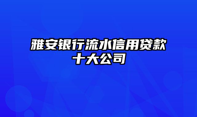 雅安银行流水信用贷款十大公司