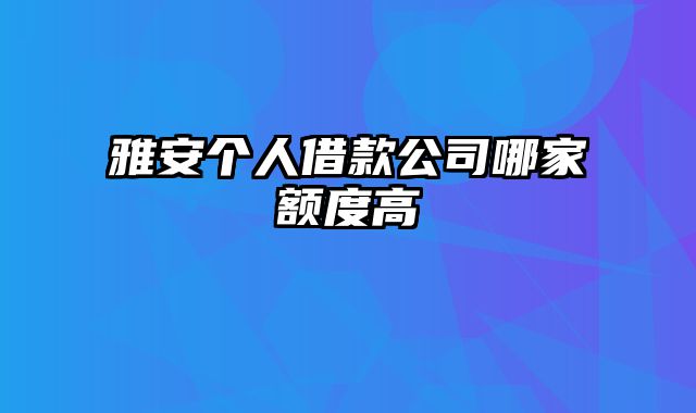 雅安个人借款公司哪家额度高