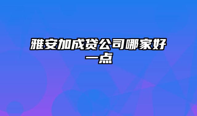 雅安加成贷公司哪家好一点