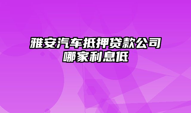 雅安汽车抵押贷款公司哪家利息低