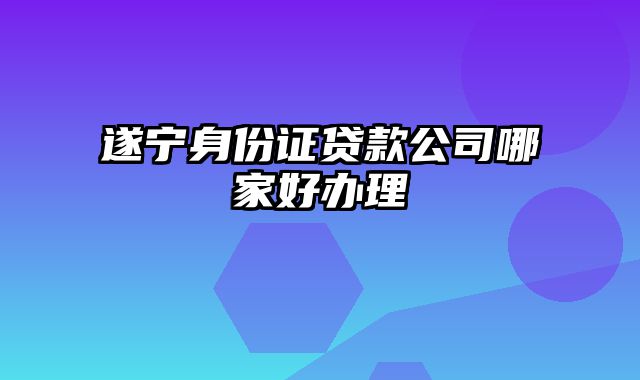 遂宁身份证贷款公司哪家好办理