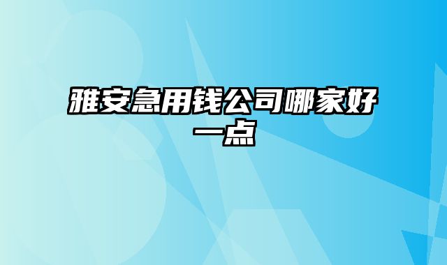 雅安急用钱公司哪家好一点