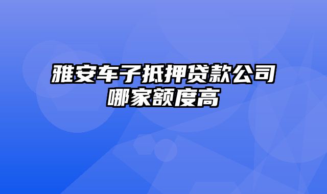 雅安车子抵押贷款公司哪家额度高