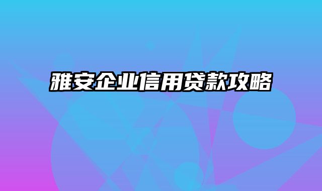 雅安企业信用贷款攻略