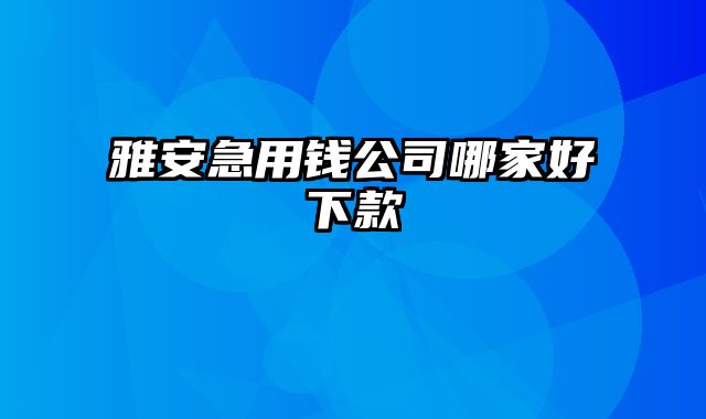 雅安急用钱公司哪家好下款