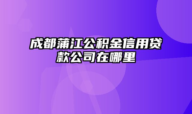 成都蒲江公积金信用贷款公司在哪里