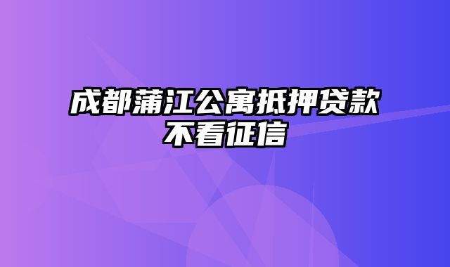 成都蒲江公寓抵押贷款不看征信