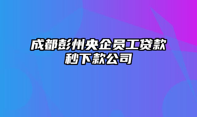 成都彭州央企员工贷款秒下款公司