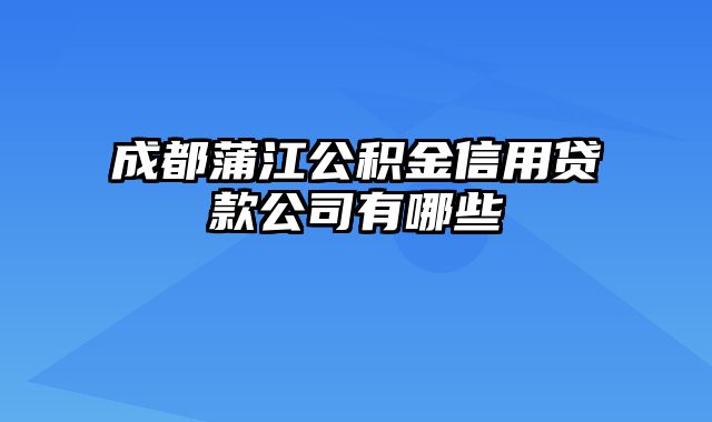 成都蒲江公积金信用贷款公司有哪些